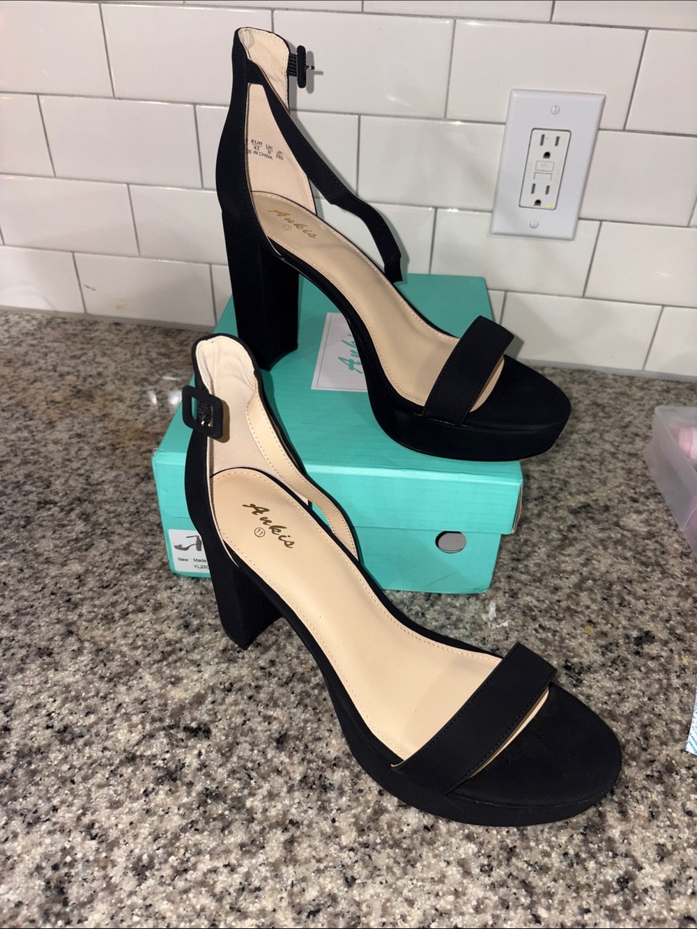 Black Platform Block Heel Sandals